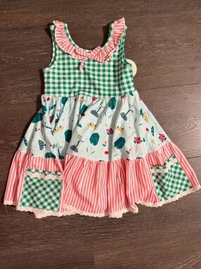 SweetHoney Pink Stripe & Green Gingham The Master’s Golf Ruffle Dress